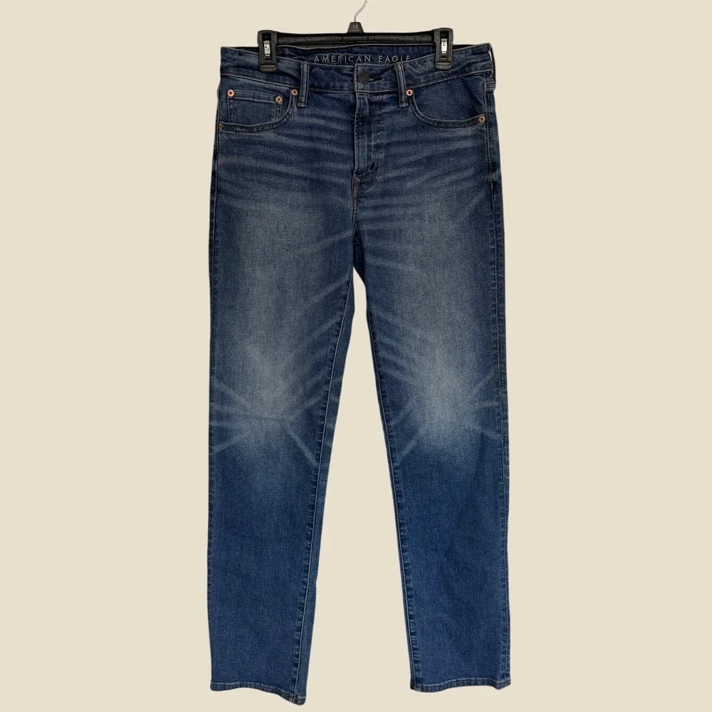 American Eagle Jeans Mens 32x34 Blue Denim Airflex+ Original Straight Med‎ Wash